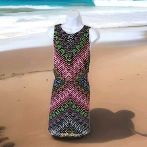 London Times Dress 12 Aztec Tribal Print Sleeveless Blouson Keyhole Beachy Boho